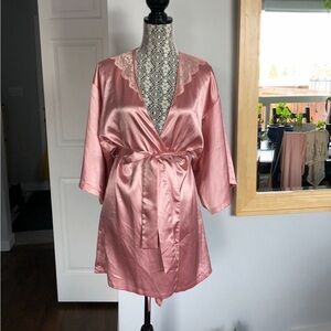 NWT La Senza Pink Silky Satin Belted Robe Cover Up. Small/Medium.